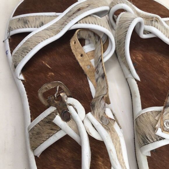 NWOT Handmade Unisex Brown/Tan Real Fur Boho Festival Sandals Size 44/M10/ W12 - Picture 10 of 12